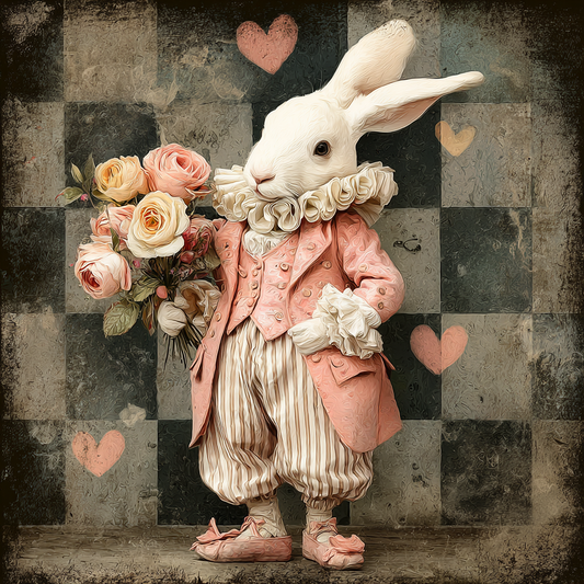 VALENTINE’S Bunny with flowers, checks and hearts