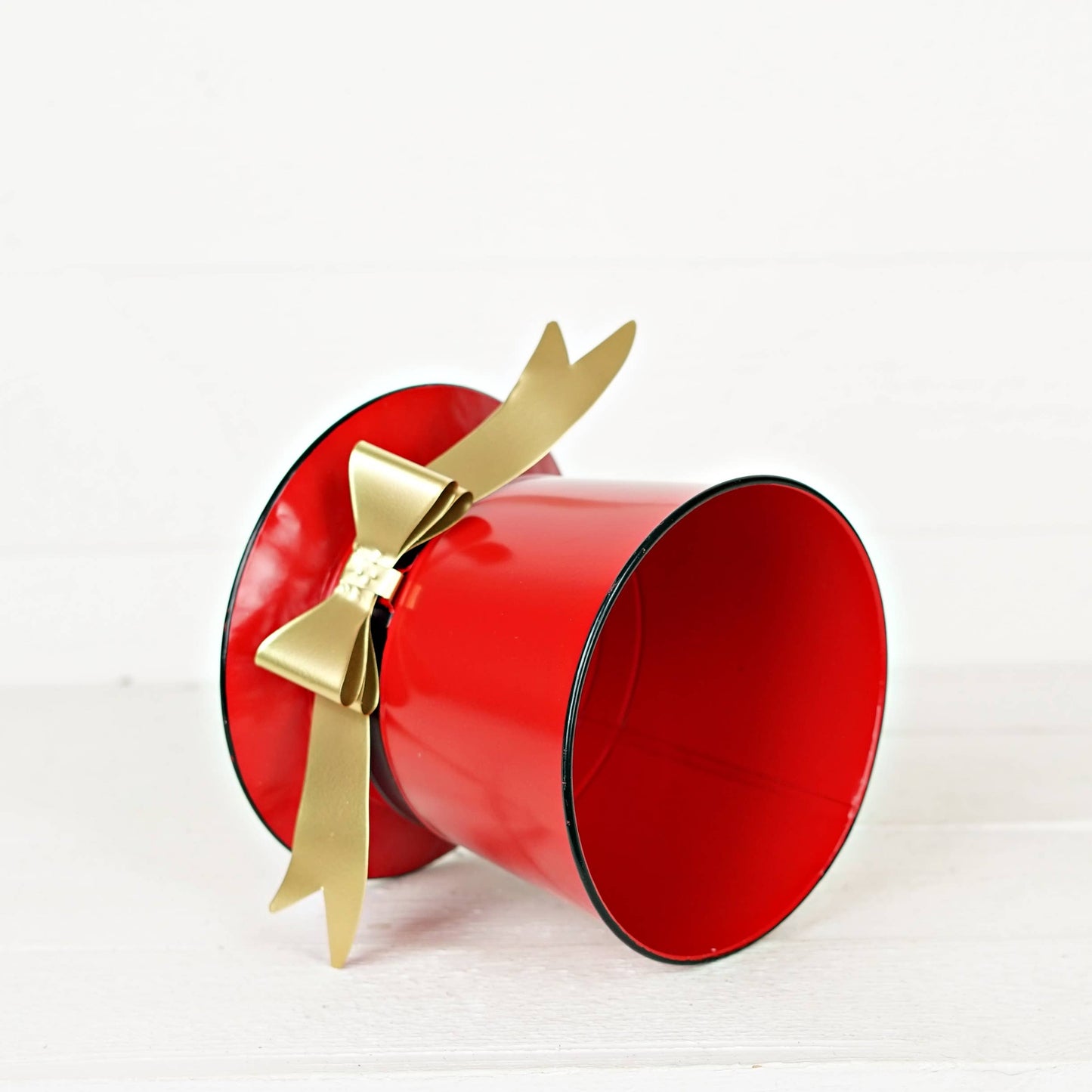 Holiday Red Tophat Metal Bucket-7H x 8D