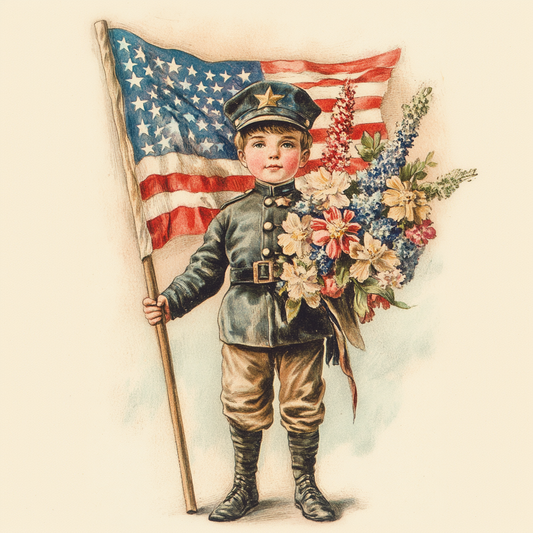 Vintage Patriotic Florals with Young Boy