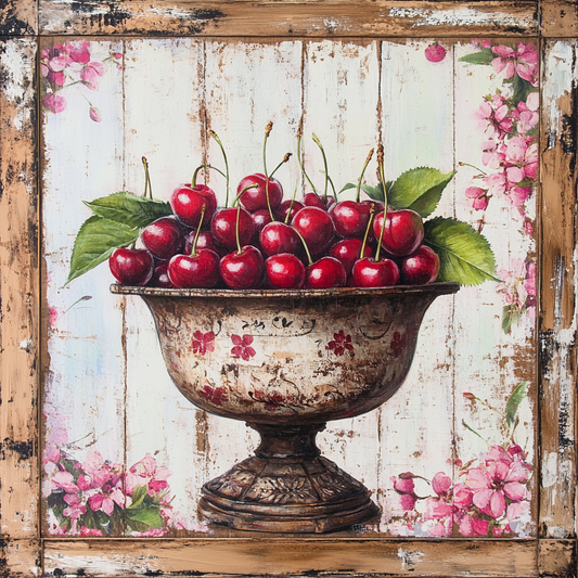Vintage Pedestal Bowl of Cherries