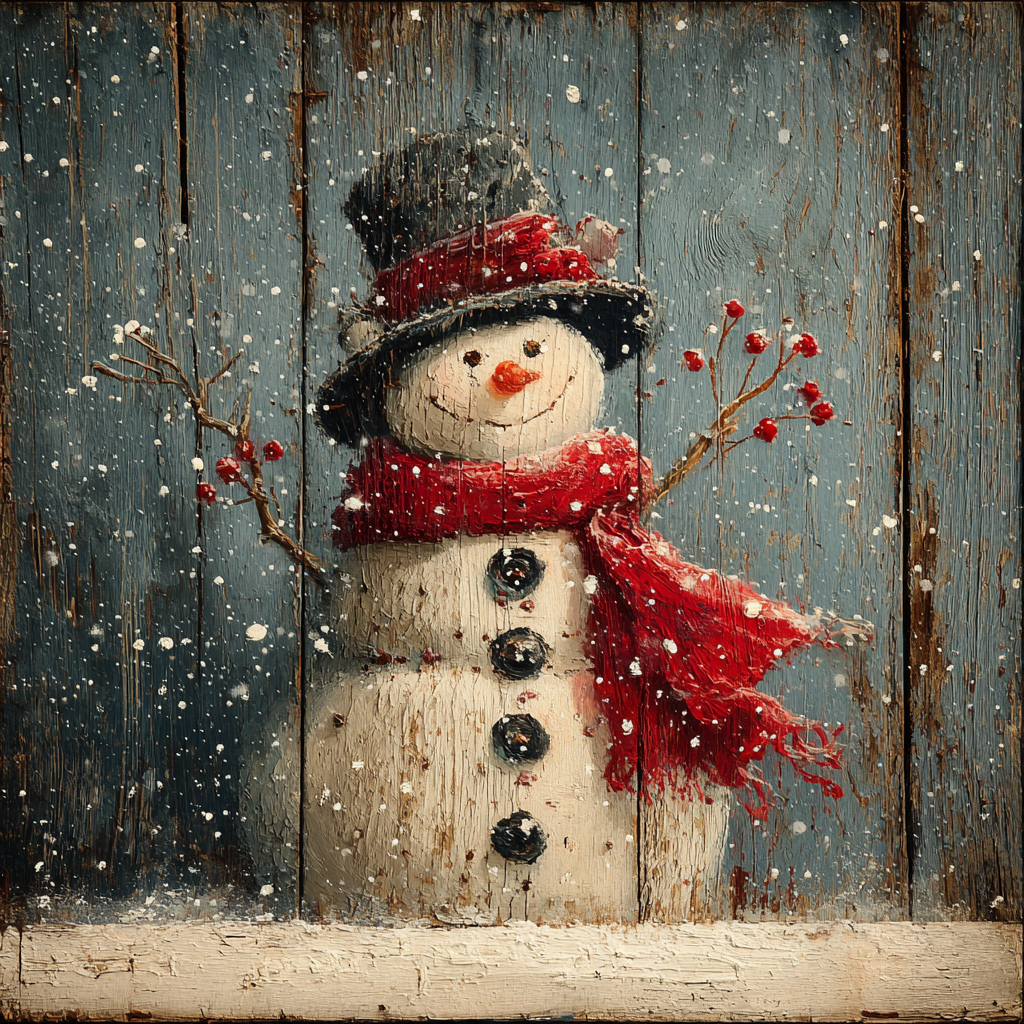 Rustic Jolly Snowman with Red Scarf & Snow