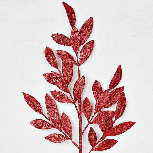 30072- 31in Spray-Glittered Bay Leaves-RED
