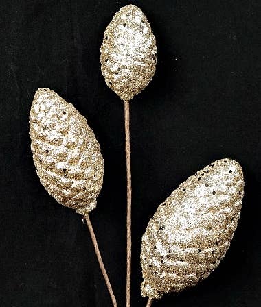 ISB73243- 18in Glitter Pinecone Spray-Champaigne