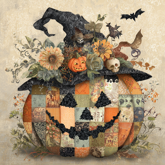 Fall/Halloween patchwork pumpkin and Witches hat