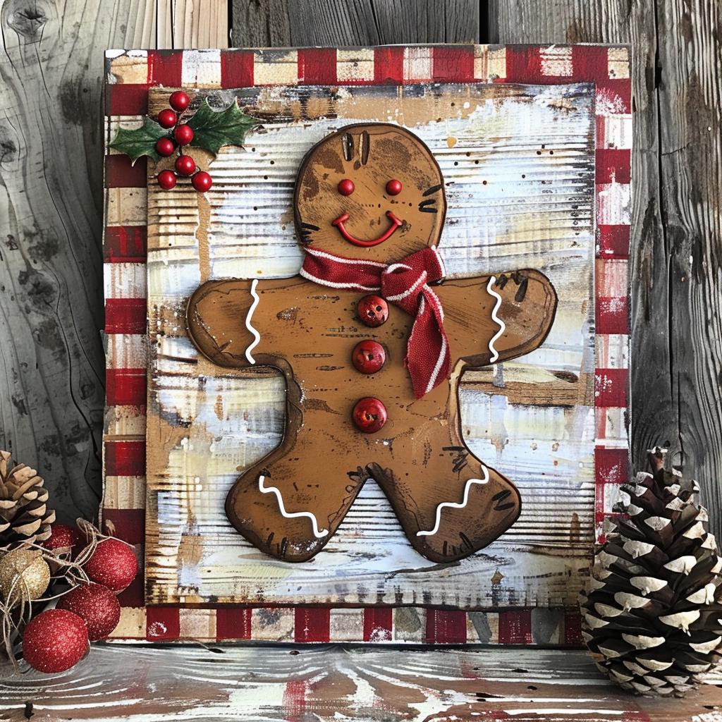 Christmas sign for crafting, Christmas wreath sign, Holiday wall decor, gingerbread