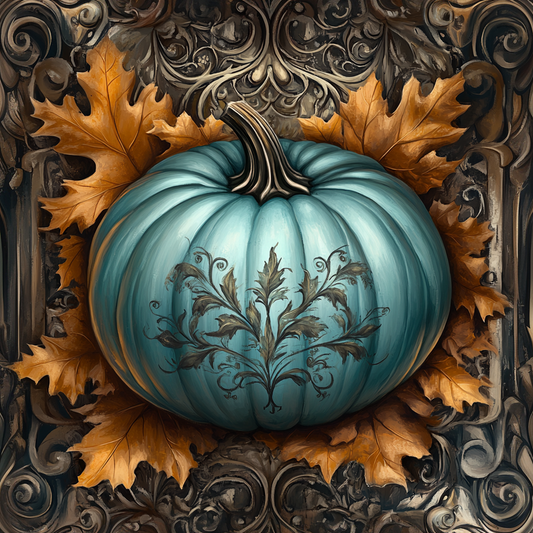 Turquoise Ornate Fall Patterned Pumpkin sign for crafting, fall wreath sign, fall wall decor