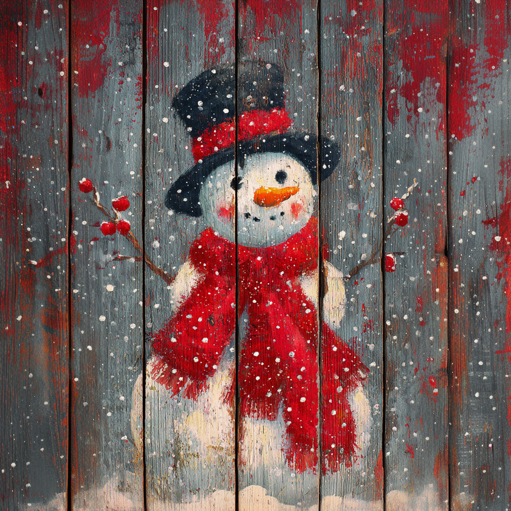 Rustic Snowman with Red Scarf