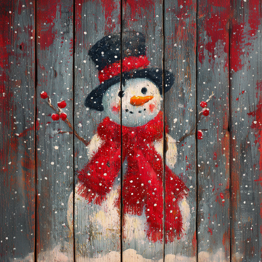 Rustic Snowman with Red Scarf