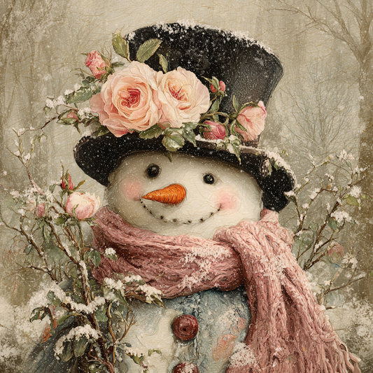 Victorian Snowman with soft pastel accents