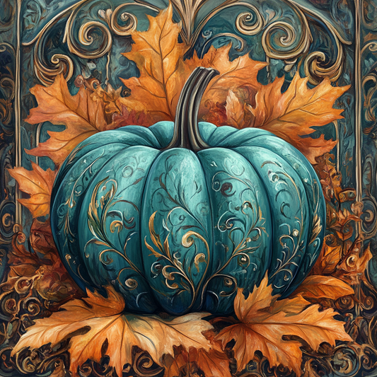 Turquoise Ornate Fall Patterned Pumpkin sign for crafting, fall wreath sign, fall wall decor