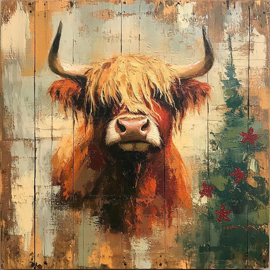 Christmas sign for crafting, Christmas wreath sign, Christmas wall decor, rustic winter scene, highland cow