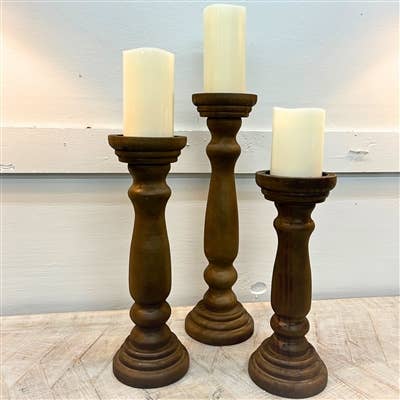Old World Wooden Candle Holder Set