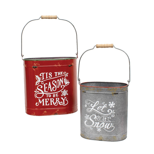 2/Set, Tis the Season & Let It Snow Oval Metal Buckets