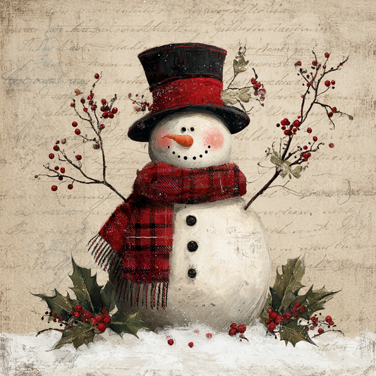Rustic Snowman with Holly Berries