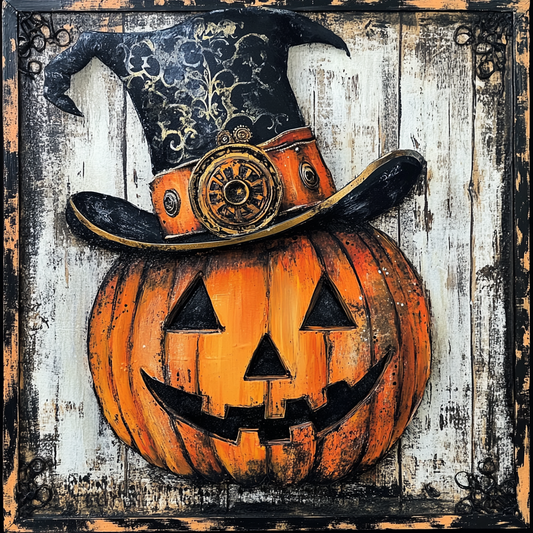 Halloween sign for crafting, steampunk wreath sign, spooky wall decor, Jack-o-lantern decoration
