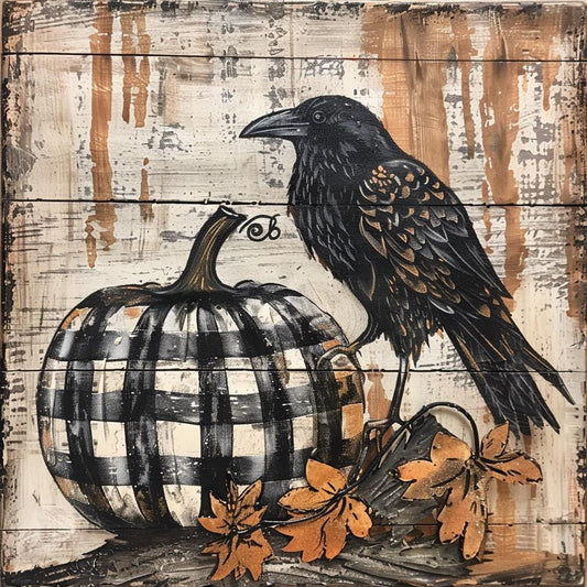 Fall sign for crafting, fall wreath sign, fall wall decor, Halloween decor with Raven