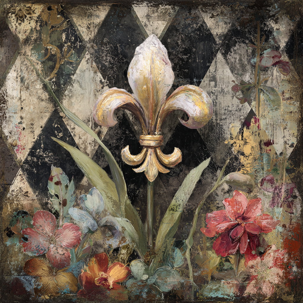 French Country Florals and Fleur De Lis Mixed Media Print