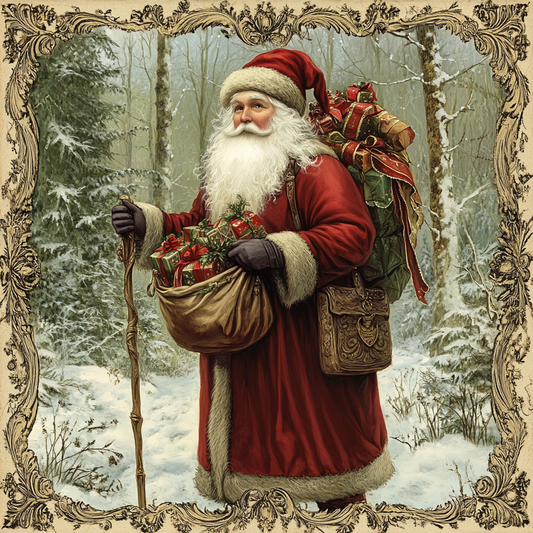 Traditional Christmas sign for crafting, Christmas wreath sign, Christmas wall decor, vintage Santa clause, old world Santa, Victorian postcard
