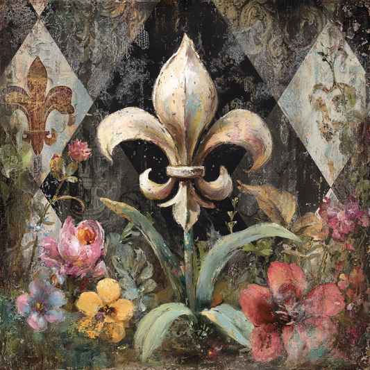 French Country Florals and Fleur De Lis Mixed Media Print