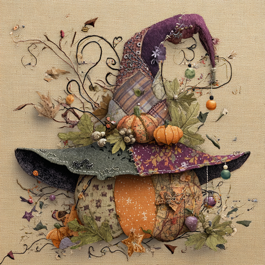 Fall/Halloween patchwork pumpkin and Witches hat