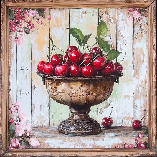 Vintage Pedestal Bowl of Cherries