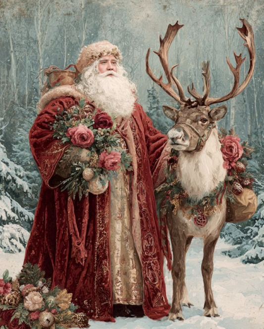 Traditional Victorian Santa with Reindeer
