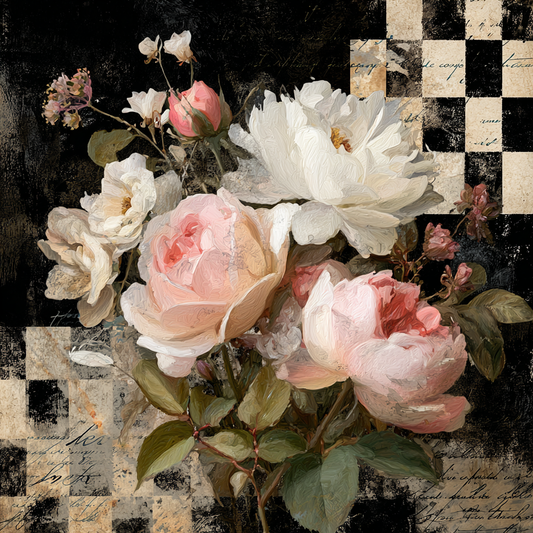 French Country Florals  Mixed Media Print with Script