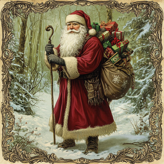 Traditional Christmas sign for crafting, Christmas wreath sign, Christmas wall decor, vintage Santa clause, old world Santa, Victorian postcard