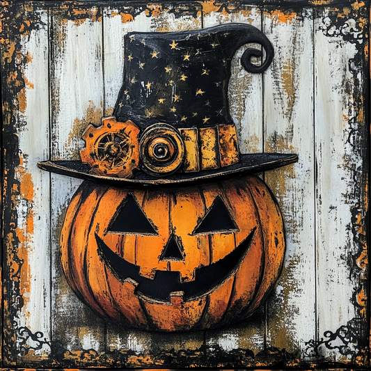 Halloween sign for crafting, steampunk wreath sign, spooky wall decor, Jack-o-lantern decoration