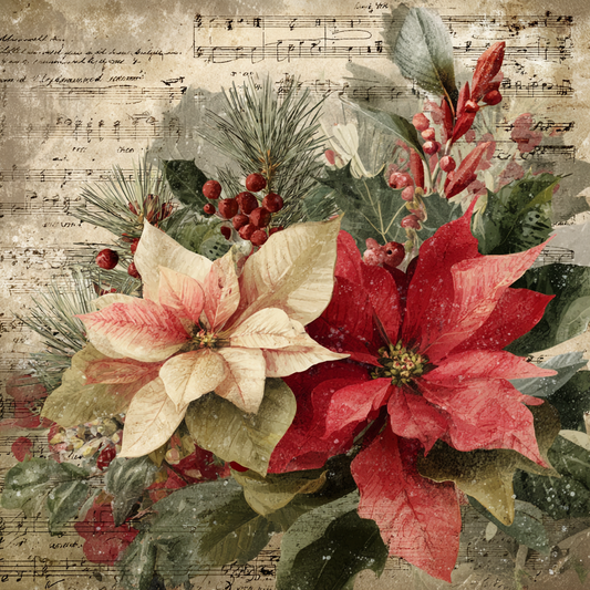 Vintage Christmas florals and Holiday Music