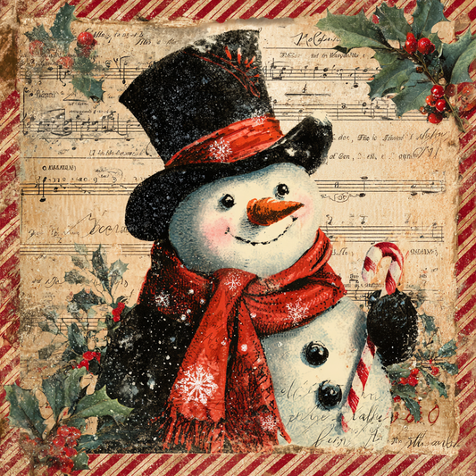 Vintage Snowman with Red Scarf