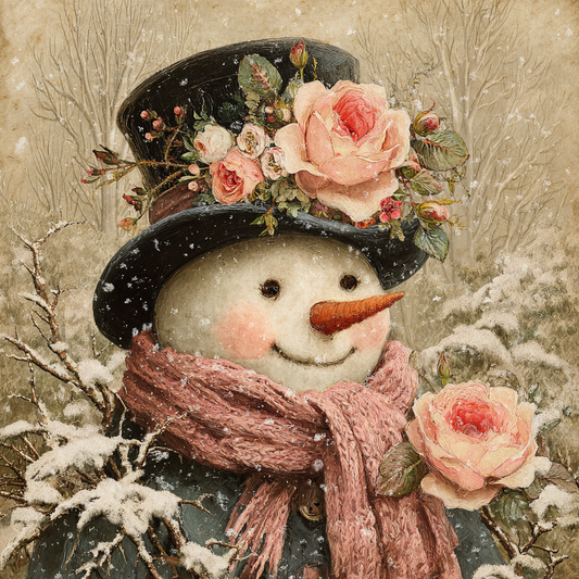 Victorian Snowman with soft pastel accents