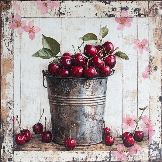 Vintage Bucket of Cherries
