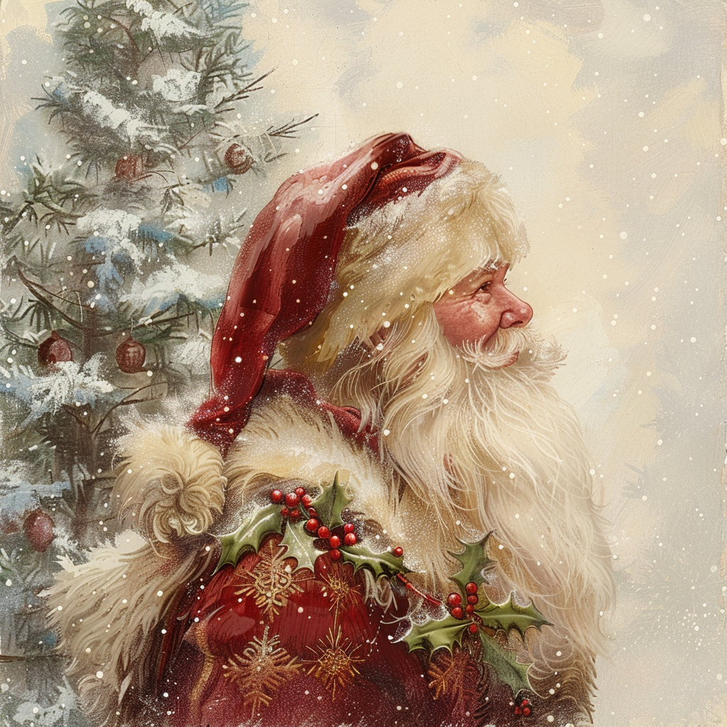 Vintage Santa Claus with Snowy scene