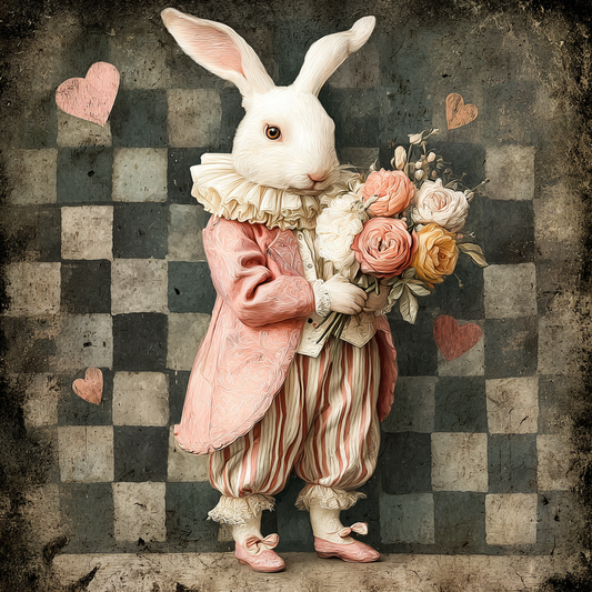 VALENTINE’S Bunny with flowers, checks and hearts