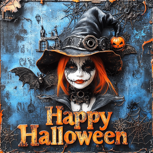 Happy Halloween sign for crafting, steampunk wreath sign, spooky wall decor