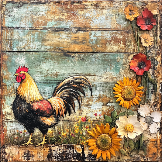Rooster wreath sign, kitchen wall decor, Vintage country feel and bold colors