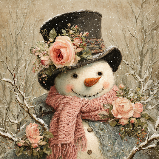 Victorian Snowman with soft pastel accents