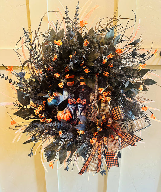 Primitive witches boots wreath