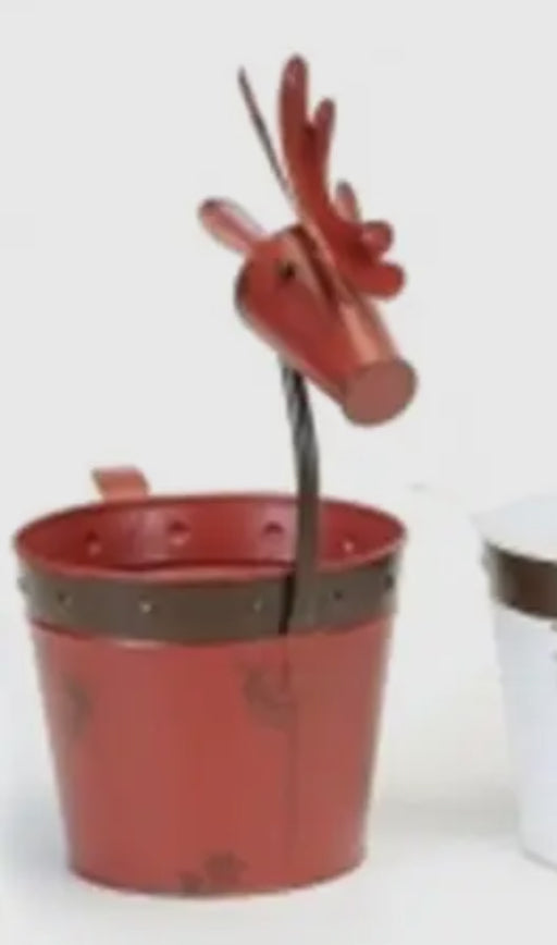 Red Metal Reindeer Planter
