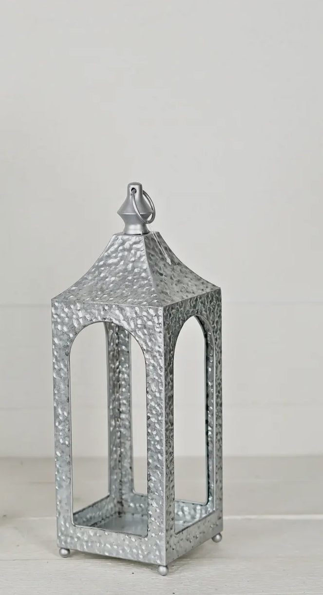 16” hammered silver Metal Lantern