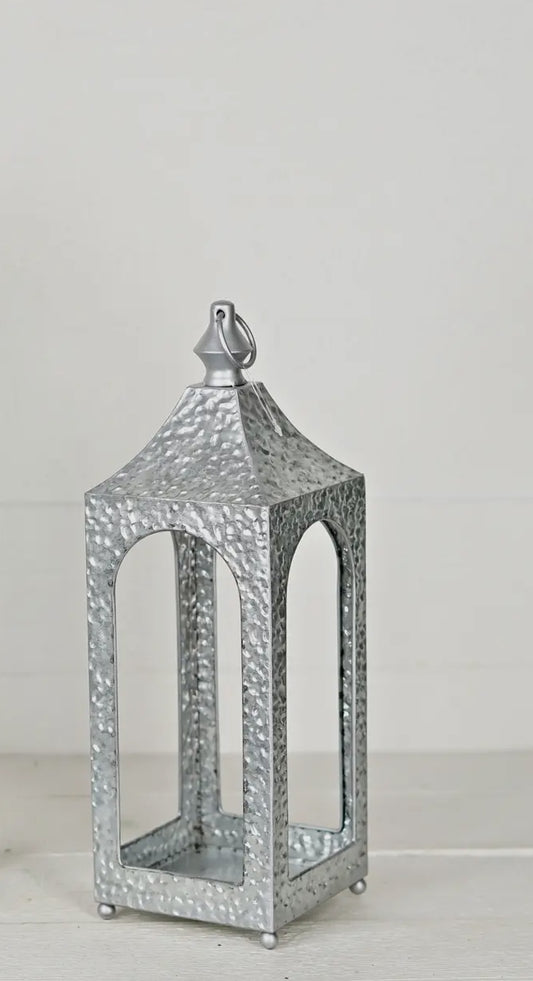 16” hammered silver Metal Lantern
