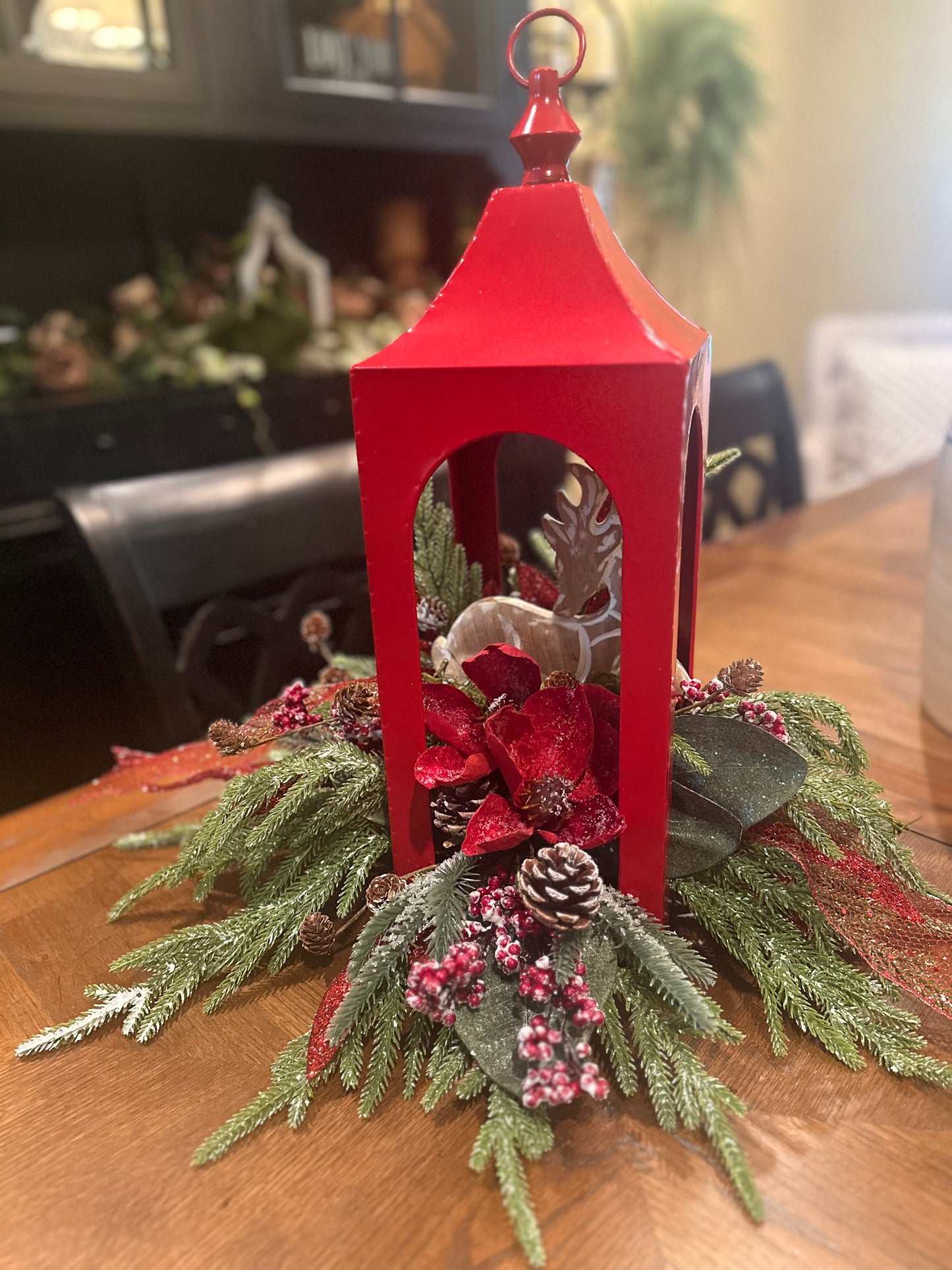 Red metal Lantern Kit with Deer