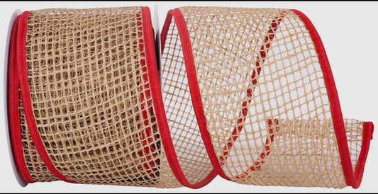 Open Weave jute 4” ribbon with Red trim