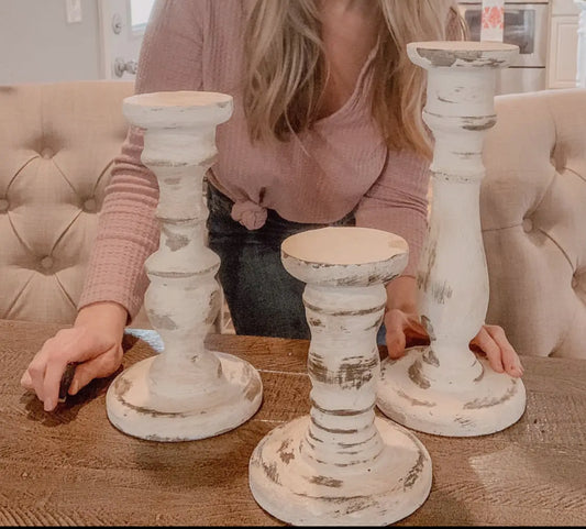 7.5” Distressed Cream Chunky Candlestick