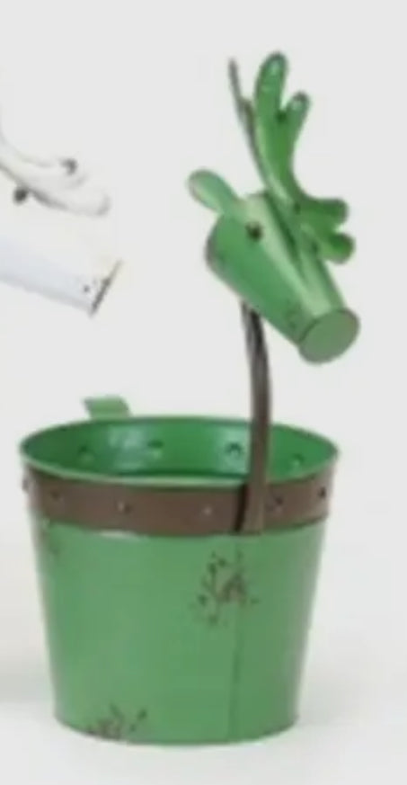 Green Metal Reindeer Planter