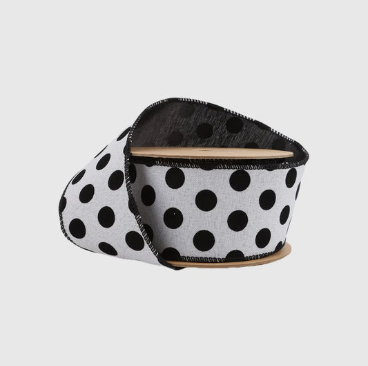Black & White glittered dots Ribbon (2.5 “ x 10 yards, wired ribbon)