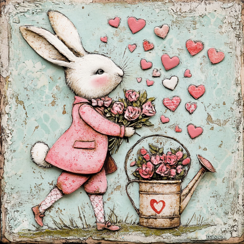 Valentine’s Day sign with Whimsical Bunny