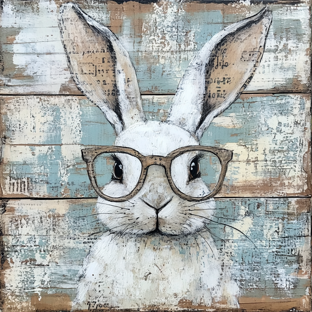 Whimsical Spring Bunny with Glasses