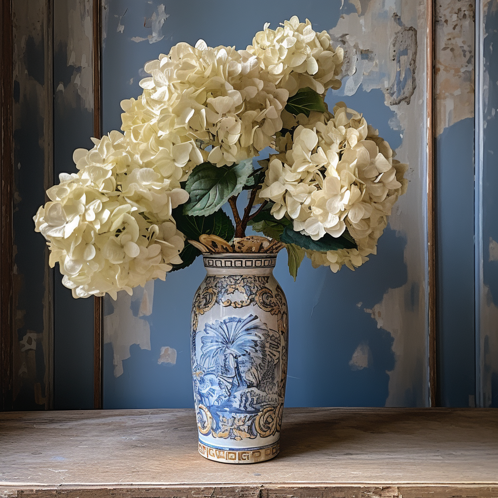 Floral Chinoiserie Vase with Hydrangeas